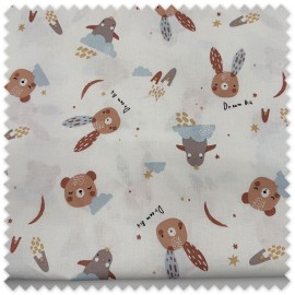 retal tela algodon 100% conejitos osos y pingüinos azul y marron tela infantil estampada para bebe costura patchwork
