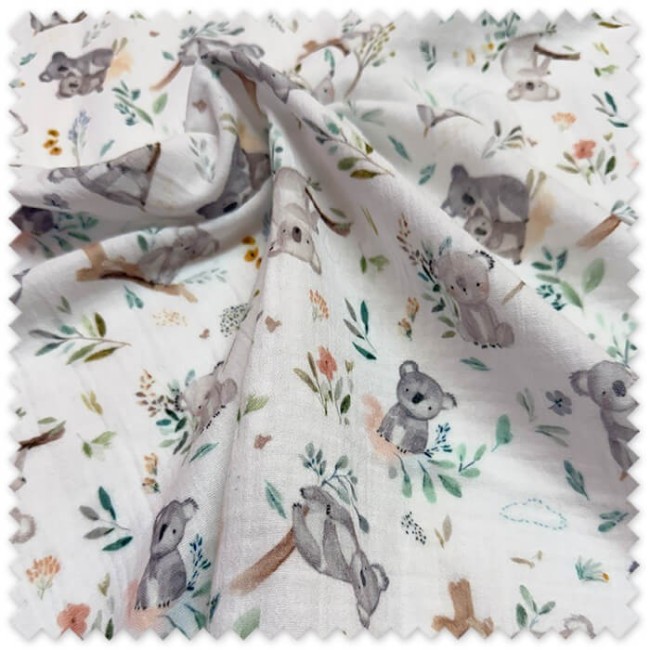 tela doble gasa koalas tela muselina infantil algodon suave para bebe costura ropa bebe arrullos