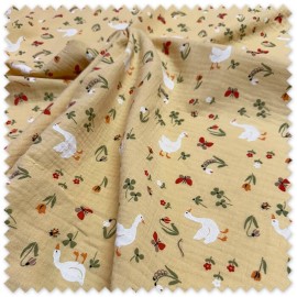 Tela Doble Gasa Ocas Fondo Amarillo | Muselina de Algodón Infantil