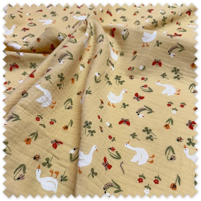 Tela Doble Gasa Ocas Fondo Amarillo | Muselina de Algodón Infantil