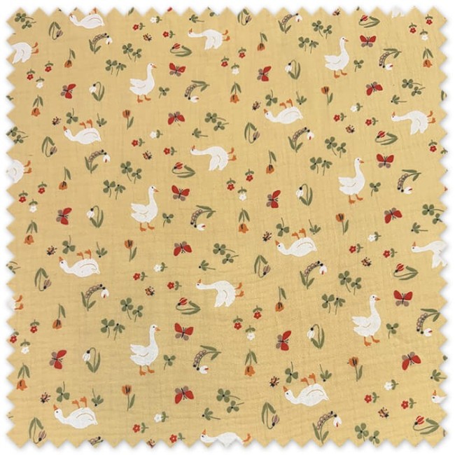 tela doble gasa ocas fondo amarillo muselina algodon infantil suave para bebe costura arrullos ropa bebe