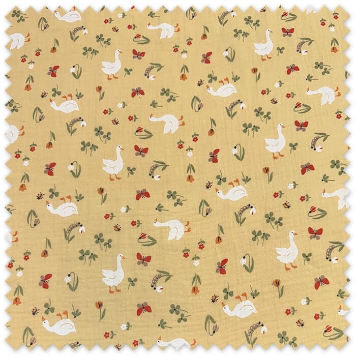 tela doble gasa ocas fondo amarillo muselina algodon infantil suave para bebe costura arrullos ropa bebe