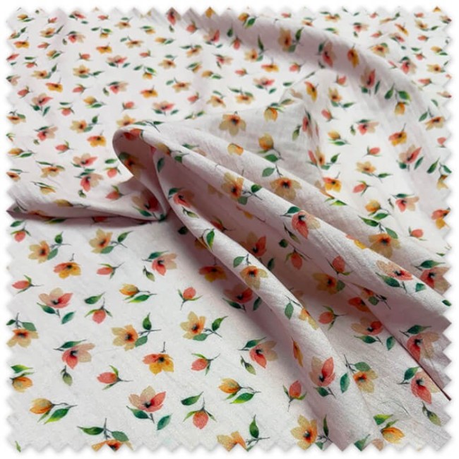 Tela Doble Gasa Flores Fondo Rosa Suave | Muselina de Algodón Infantil