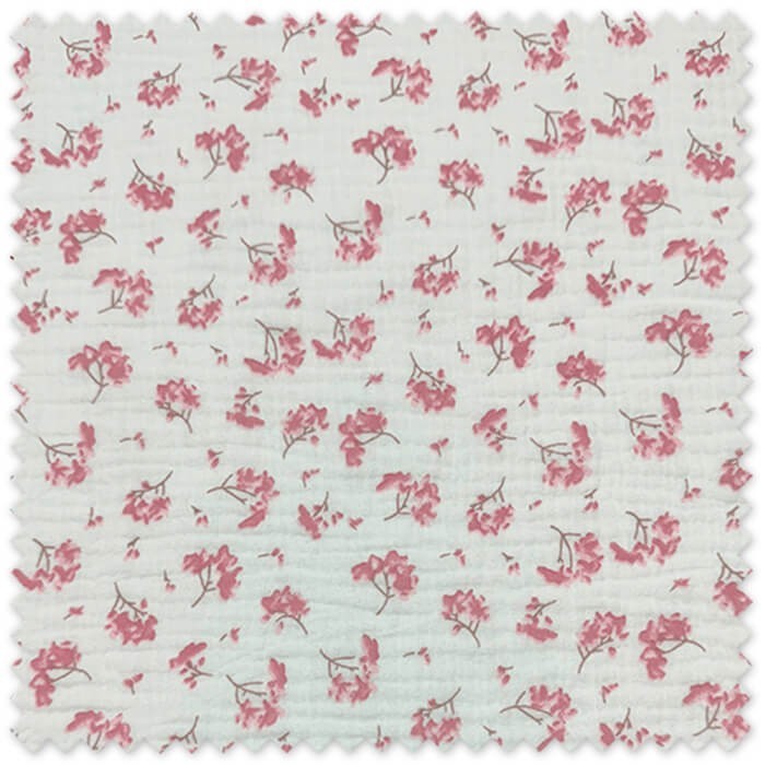 Tela doble gasa algodón 100% flores empolvadas estampado romántico