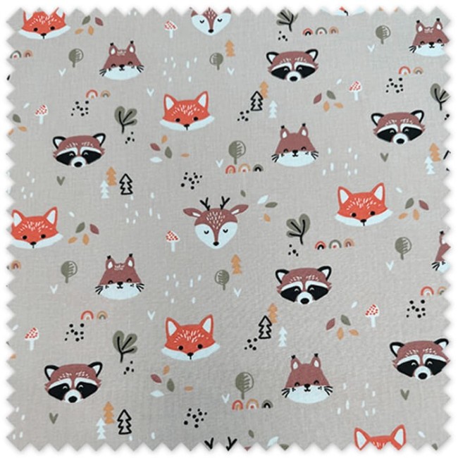 tejido infantil algodón zorros búhos erizos beige