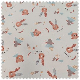 Tela algodón estampada infantil conejitos, osos y pingüinos ideal costura