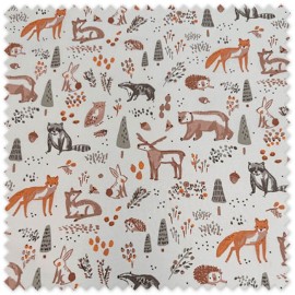 tela algodón 100% estampado animales bosque verde tierra