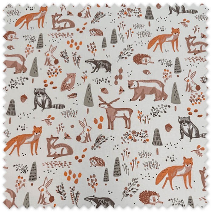 tela algodón 100% estampado animales bosque verde tierra