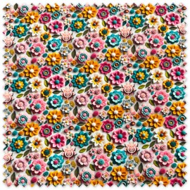 Tela de algodón 100% estampado flores 3D efecto fieltro
