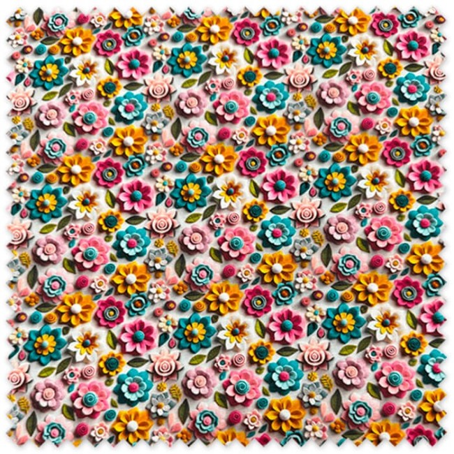 Tela de algodón 100% estampado flores 3D efecto fieltro