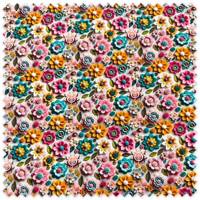 Tela de algodón 100% estampado flores 3D efecto fieltro