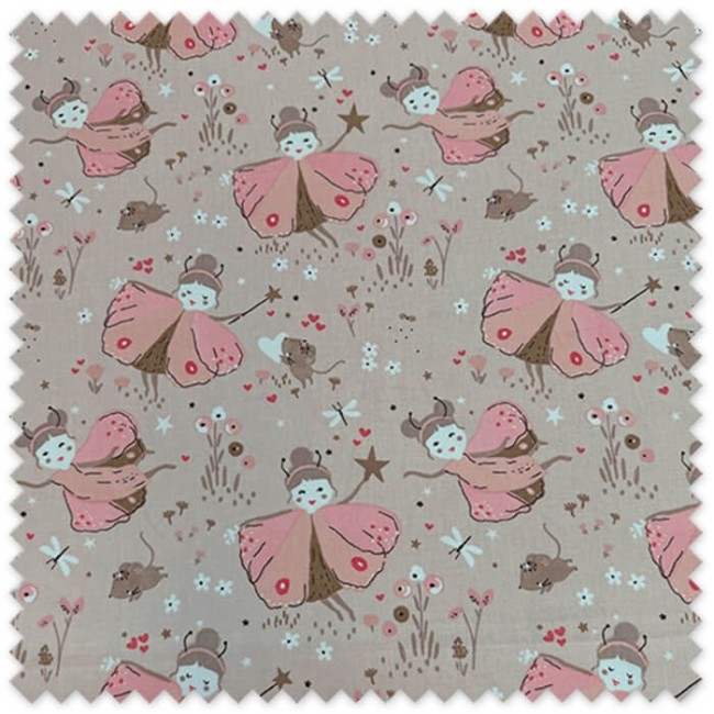 Tejido de algodón suave con diseño de hadas y mariposas