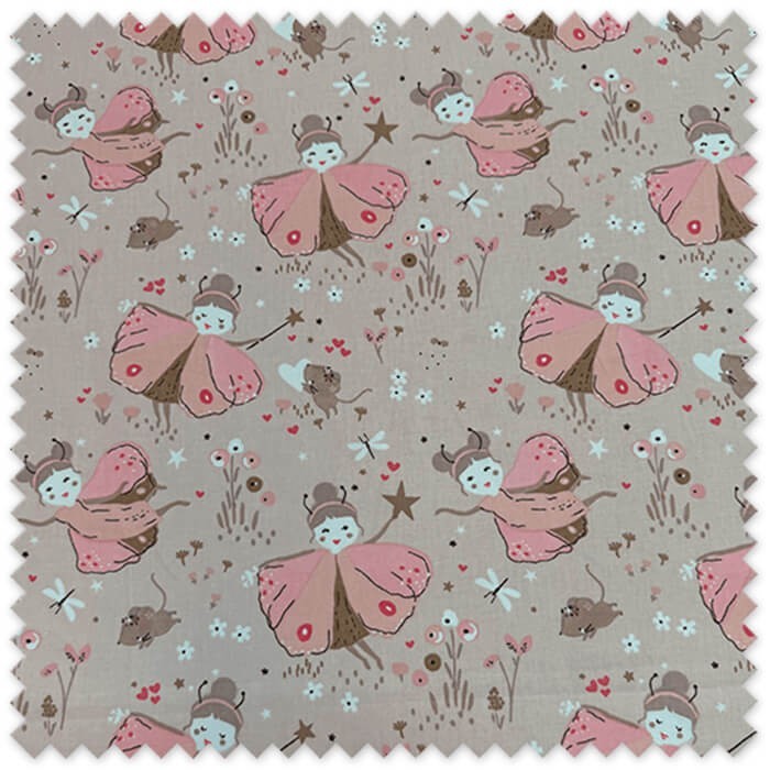 Tejido de algodón suave con diseño de hadas y mariposas