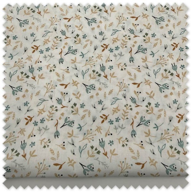 Comprar telas de Algodón 100% Flores y Hojas Azules y Camel