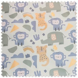 tela impermeable animales fondo verde menta mercería online