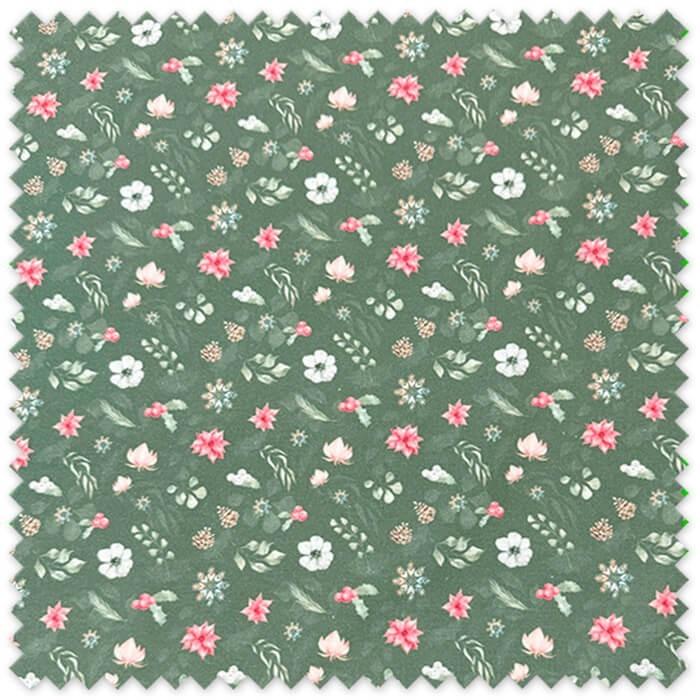 tela decorativa navidad algodón 100% verde con estampado floral