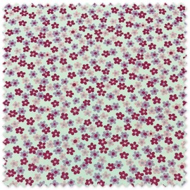 Popelín con estampado de margaritas lilas, rosa y buganvilla, ideal para confección, patchwork y manualidades