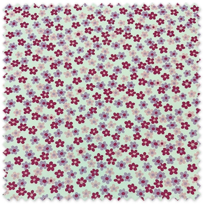 Popelín con estampado de margaritas lilas, rosa y buganvilla, ideal para confección, patchwork y manualidades