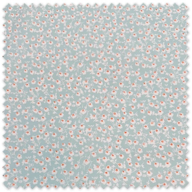 Popelín Flores Blancas Fondo Agua Marina