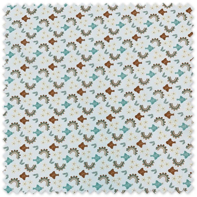 Comprar tela de Popelín Arcoíris y peces Verde Agua y Camel