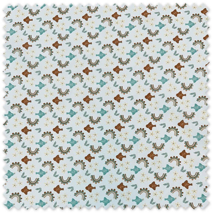 Comprar tela de Popelín Arcoíris y peces Verde Agua y Camel