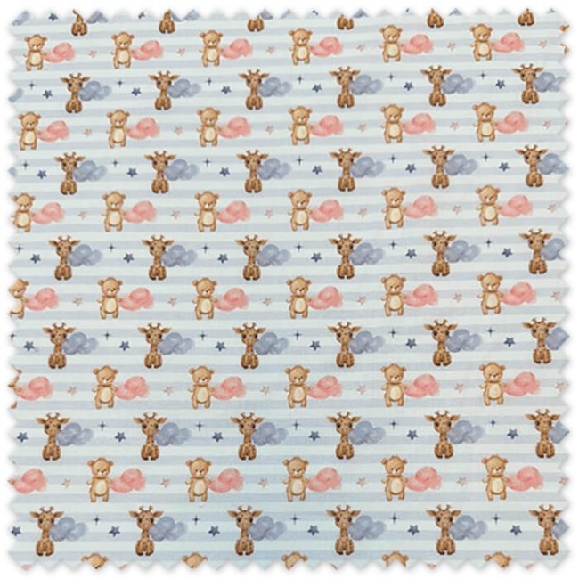 Popelín Oso, Jirafa Fondo Rayas Azules al mejor precio