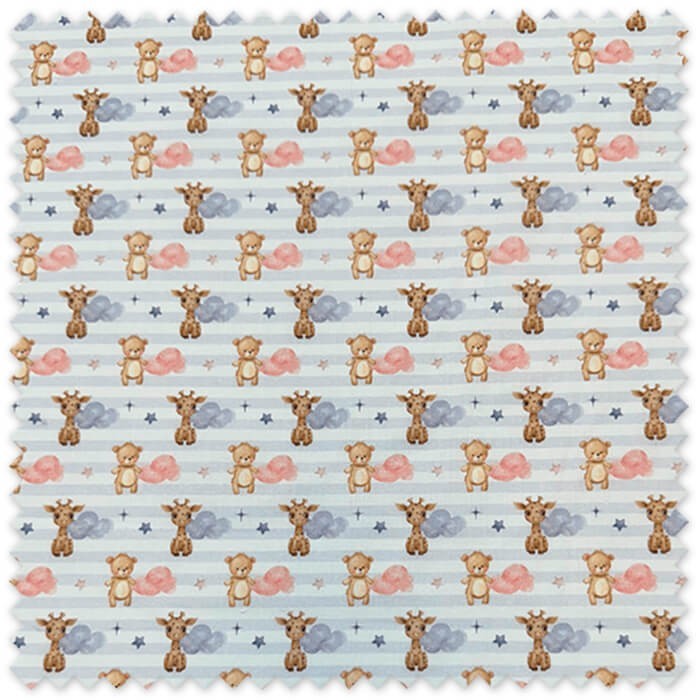 Popelín Oso, Jirafa Fondo Rayas Azules al mejor precio