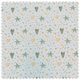 Telas especiales de Popelín Corazones y Estrellas Mostaza y Verde