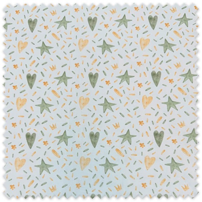 Telas especiales de Popelín Corazones y Estrellas Mostaza y Verde