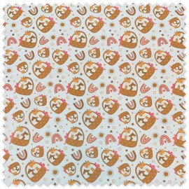 Comprar telas especiales de Popelín Animales, Cestas Fondo Rosa Empolvado