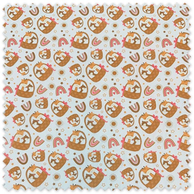 Comprar telas especiales de Popelín Animales, Cestas Fondo Rosa Empolvado