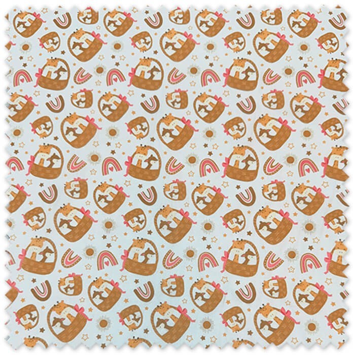 Comprar telas especiales de Popelín Animales, Cestas Fondo Rosa Empolvado