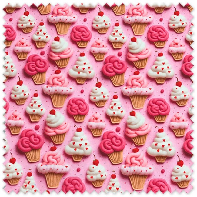 Comprar telas de Loneta estampada Half Panamá cupcakes rosa