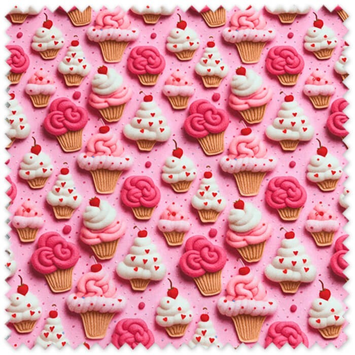 Comprar telas de Loneta estampada Half Panamá cupcakes rosa
