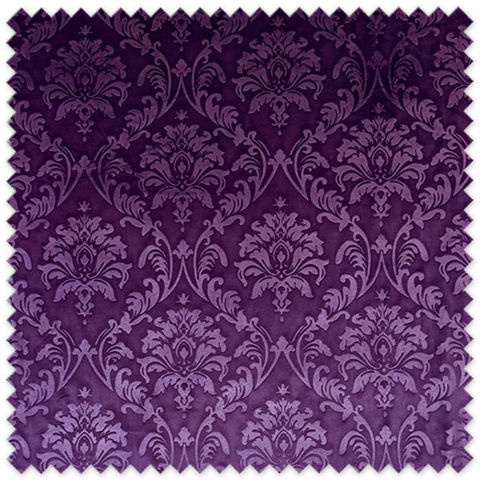 Tela de terciopelo gofrado morado con textura y brillo a precios de almacén