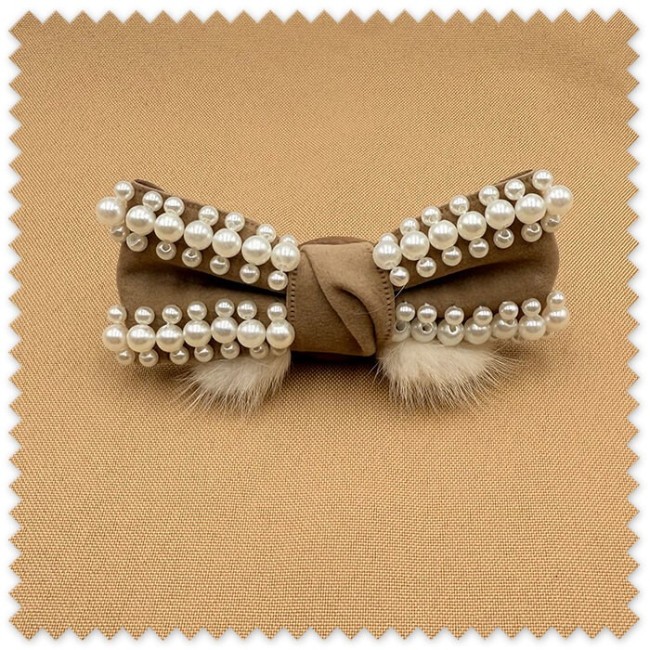 Lazo Decorativo Ante Perlas y Pelo Camel