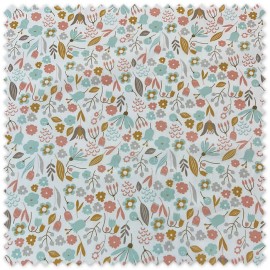 Popelín Flores Mostaza, Turquesa y Rosa al mejor precio por metros