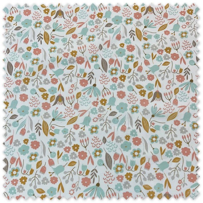 Popelín Flores Mostaza, Turquesa y Rosa al mejor precio por metros