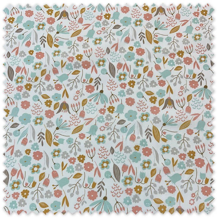 Popelín Flores Mostaza, Turquesa y Rosa al mejor precio por metros