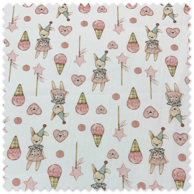 Popelín Osito, helados y Corazones Rosa Grande por metros