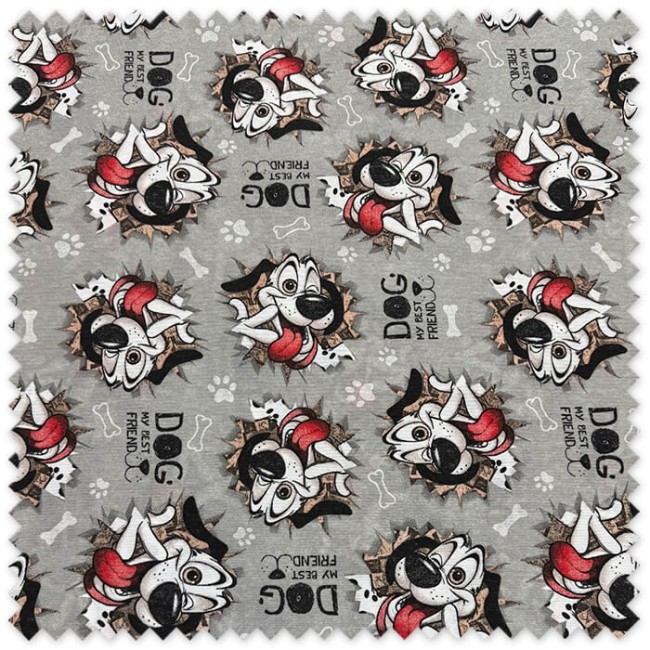 tejido loneta infantil perritos fondo gris alta calidad