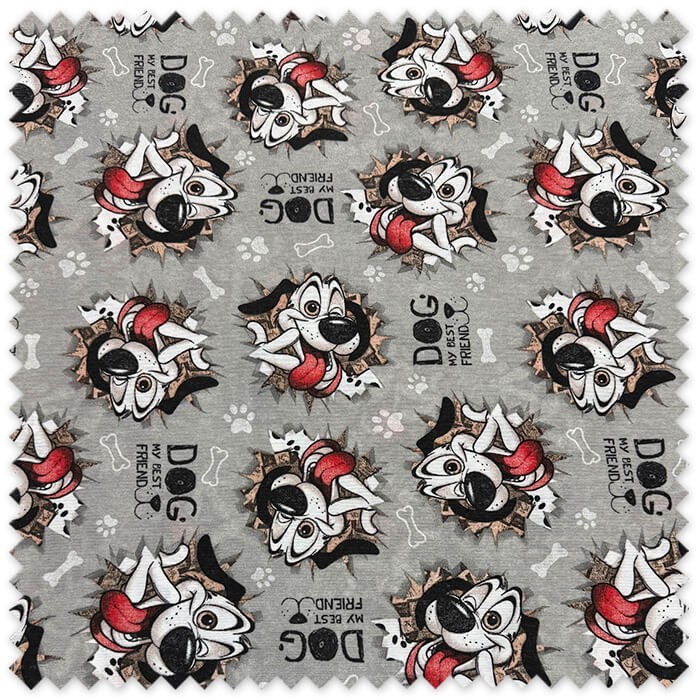 tejido loneta infantil perritos fondo gris alta calidad