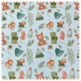 Comprar telas de Popelín Ositos Biberones Tonos Verde y Tierra (Grande)