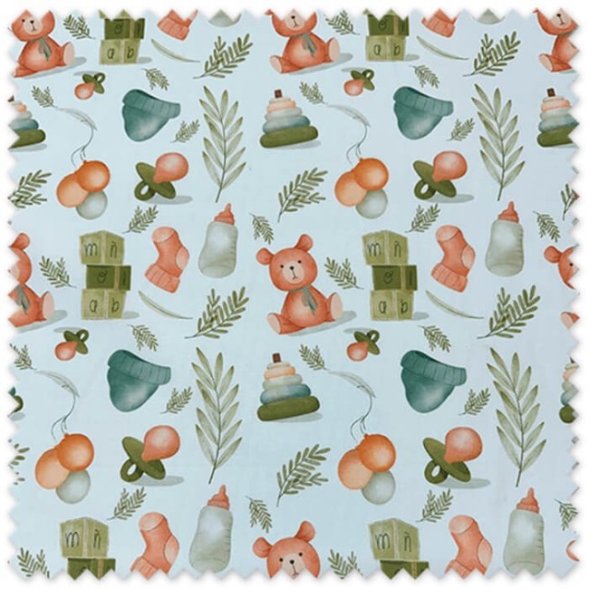 Comprar telas de Popelín Ositos Biberones Tonos Verde y Tierra (Grande)