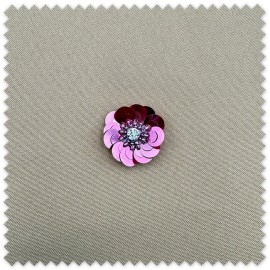 aplique floral bordado rosa con brillo costura