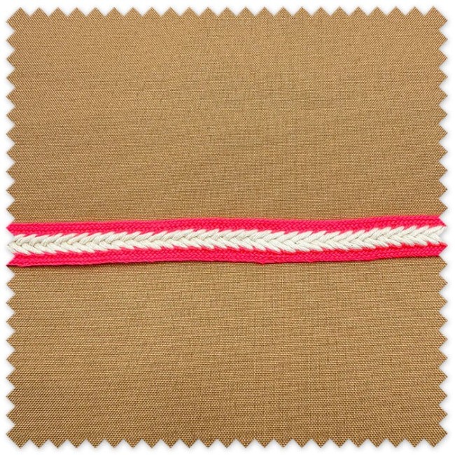 Tira Algodón Trenzada Flúor Rosa y Crudo | Cinta Decorativa
