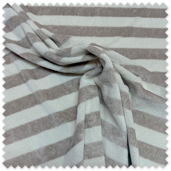 Tela rizo bambú rayas topo beige ecológica absorbente