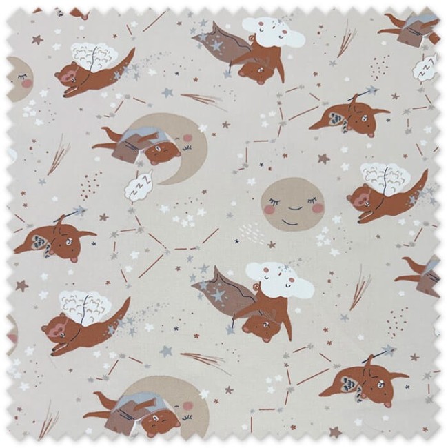 tejido algodón ositos fondo beige suave