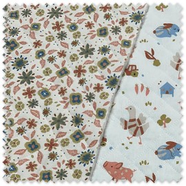 Tela Acolchada Doble Cara Granja y Flores | Reversible y calentita| Venta de telas Online