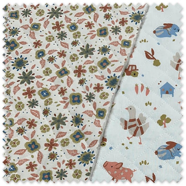 Tela Acolchada Doble Cara Granja y Flores | Reversible y calentita| Venta de telas Online